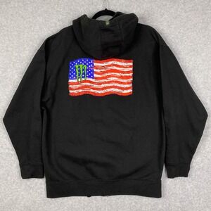 Monster Energy Hoodie Mens XXL Black Full Zip Sweatshirt